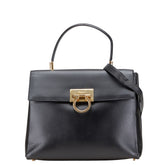 サルヴァトーレフェラガモ ガンチーニ ハンドバッグ ショルダーバッグ 2WAY AF-21 8657 ブラック レザー レディース Salvatore Ferragamo 【中古】